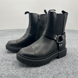 Art Class Crosby Ankle Boots Girls Kid Size 1 Black Harness Moto School NWT